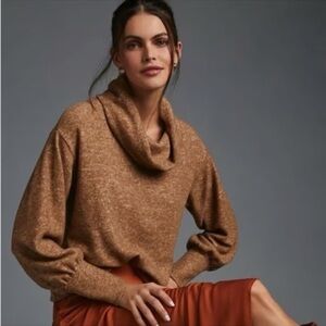 Anthropologie - Maeve Cowl Neck Balloon Sleeve Tan Brown Oversized Sweater Small